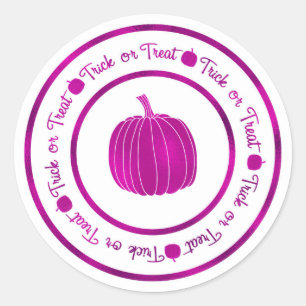 Sticker Rond Trick or Treat & Citrouille Glam Halloween Violet