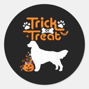 Sticker Rond Trick Or Treat Golden Retriever Chien Halloween