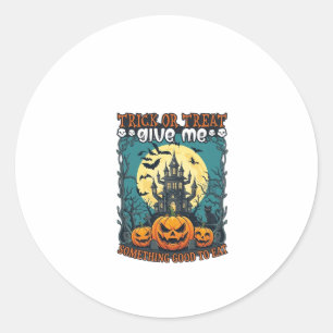 Sticker Rond Trick Or Treat Halloween Maison Hantée Citrouilles
