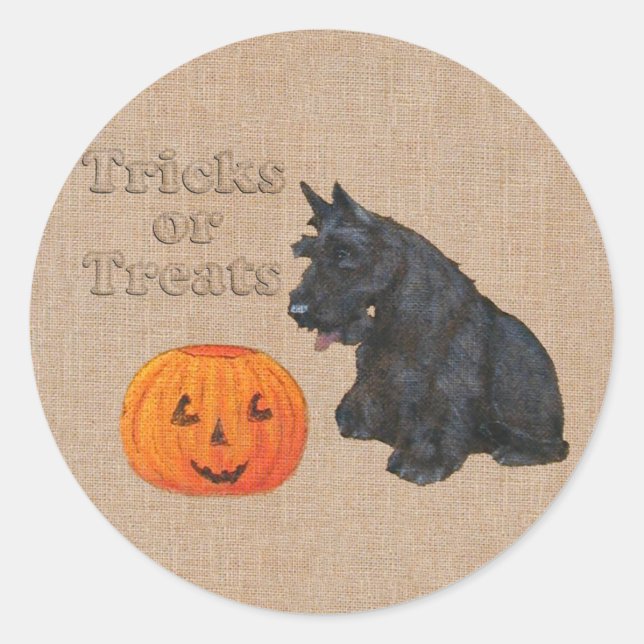 Sticker Rond Trick or Treat Scottie Chien (Devant)