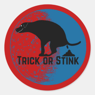 Sticker Rond Trick ou Putain Pooping Chien