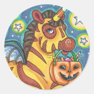 STICKER ROND TRICK OU TRAITEMENT BAT WING ZEBRA, CUTE HALLOWEEN