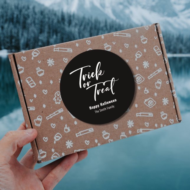 Sticker Rond Trick ou traitement Halloween Favoriser le traitem (Modern Script Trick or Treat Happy Halloween Sticker )