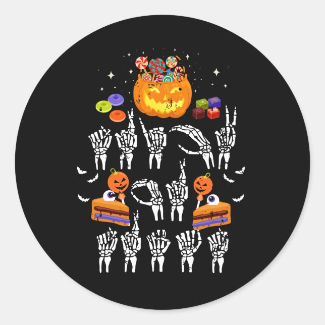 Sticker Rond Trick ou traiter ASL Mains American Sign Language  (Devant)