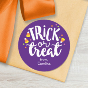 Sticker Rond Trick ou traiter Halloween Candy mignonne pourpre