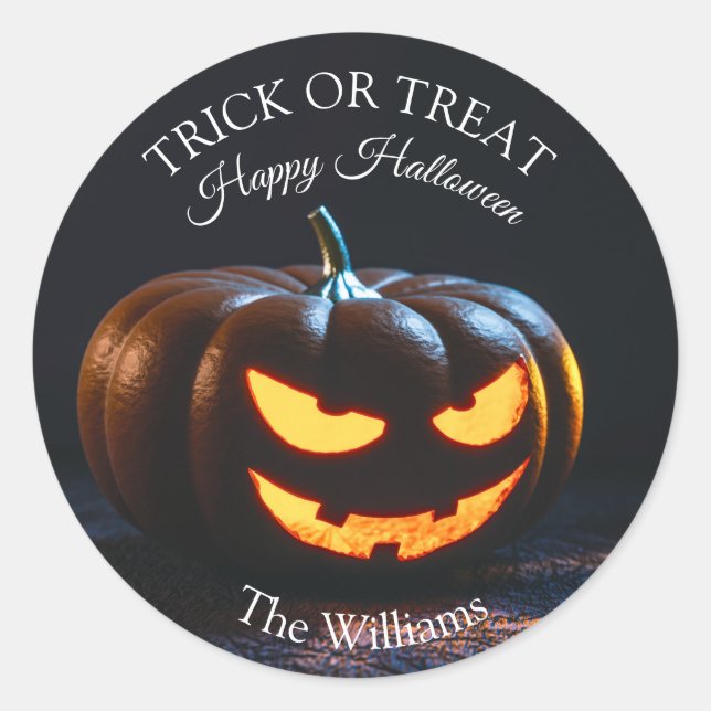 Sticker Rond Trick ou traiter Halloween Citrouille (Devant)