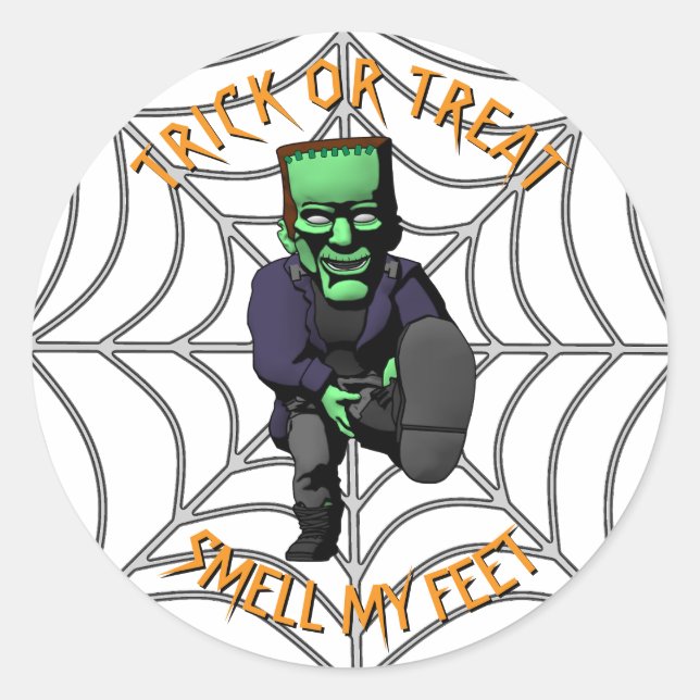 Sticker Rond Trick ou traiter l'odeur mes pieds-Frankenstein St (Devant)