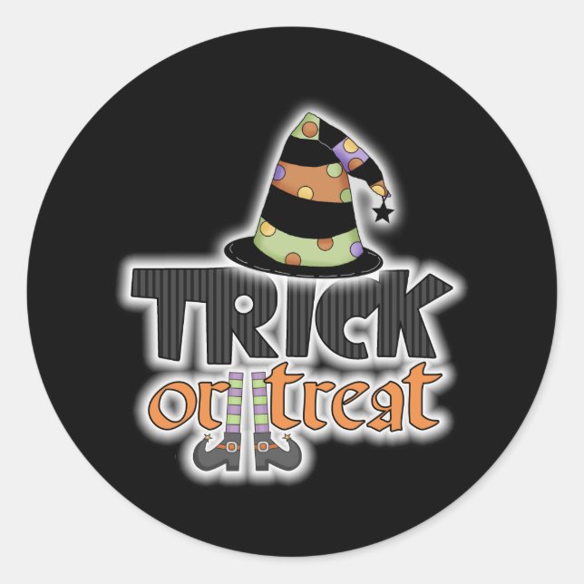 Sticker Rond Trick Ou Traiter Sorcière Casquette Halloween (Devant)