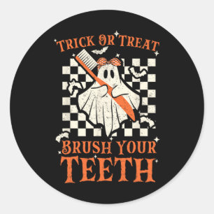 Sticker Rond Trick Ou Treat Bricolez Vos Dents Dentiste Hallowe