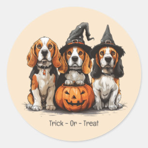 Sticker Rond Trick Ou Treat Halloween Chiens Beagles