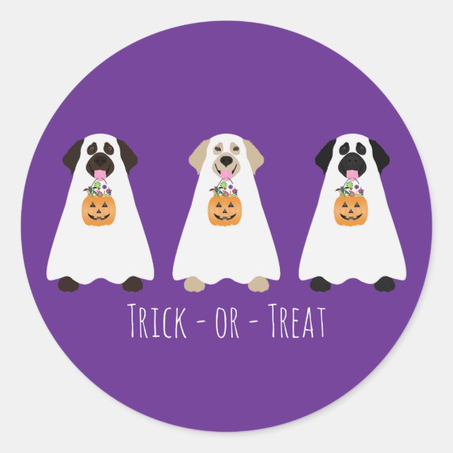 Sticker Rond Trick Ou Treat Labrador Retriever Ghost Dogs (Devant)