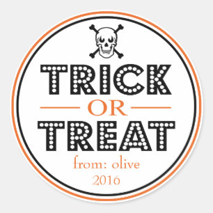 Sticker Rond Trick Ou Treat Skull & Crossbones (Noir / Orange)