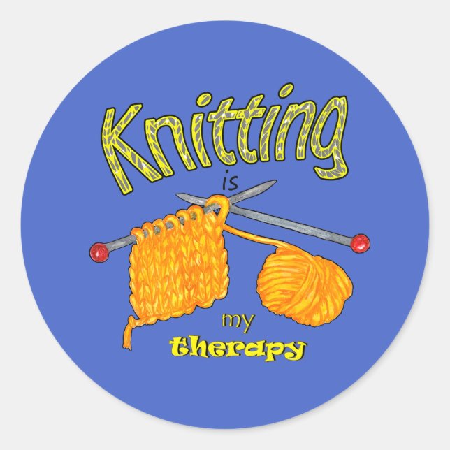 Sticker Rond Tricot est My Therapy, amoureux du Tricot (Devant)