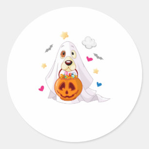 Sticker Rond Tricoter Ou Traiter Le Fantôme De Chien Halloween