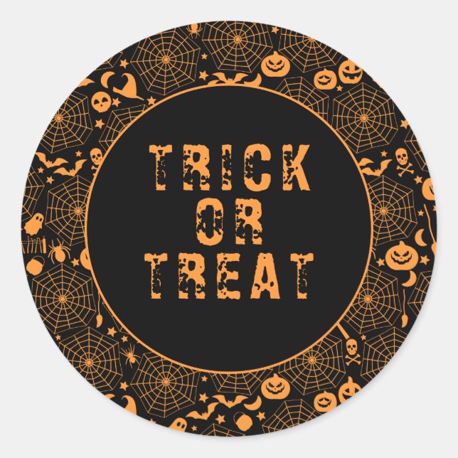 Sticker Rond Tricoter ou traiter l'orange Éffrayante et l'Hallo (Devant)