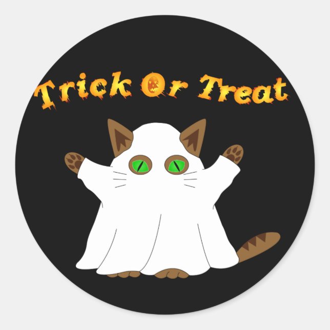 Sticker Rond Tricoter ou traiter un chat fantôme (Devant)