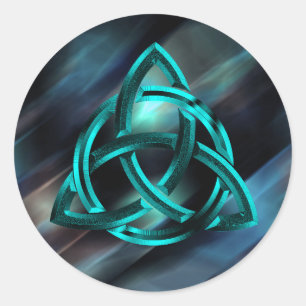 Sticker Rond Trinity Knot Celtic Blue Metal Parties scintillant