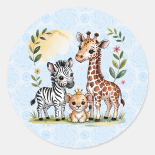 Sticker Rond Trio d'animaux de safari mignons pour la fête de b