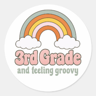 Sticker Rond Trio de 3e Boho Arc-en-ciel Groovy Rétro