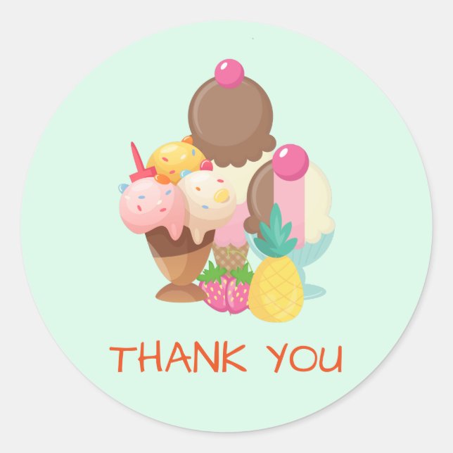 Sticker Rond Trio de crème glacée Merci de saveur néopolite (Devant)