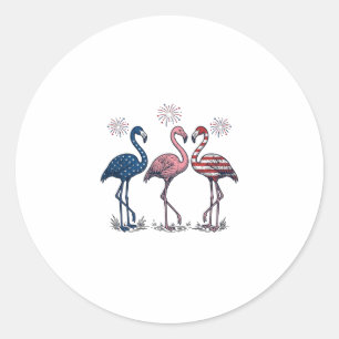 Sticker Rond Trio de flamants patriotiques dessin de gravure vi