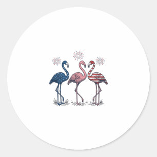 Sticker Rond Trio de flamants patriotiques dessin de gravure vi