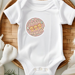 Sticker Rond Trio de lions rétro boho bébé trois mois étape imp