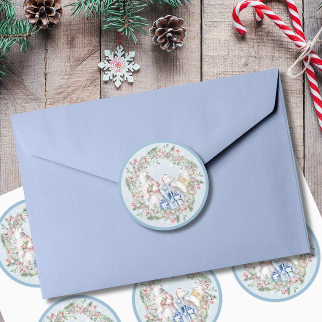 Sticker Rond Trio d'ours polaires couronne de Noël (Créateur téléchargé)