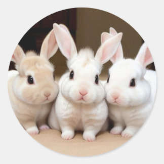 Sticker Rond Trio sucré de lapins de bouffées