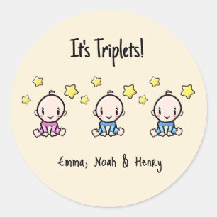 Sticker Rond Triplets !, Triplet Babies triplés personnalisées