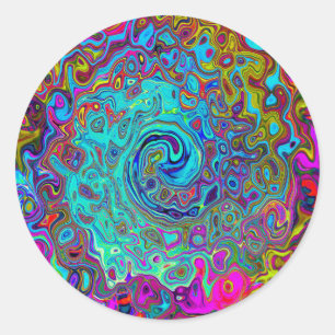 Sticker Rond Trippy Sky Blue Abstrait Retro Liquid Swirl