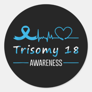Sticker Rond Trisomie 18 Sensibilisation Bleu clair Ruban de co