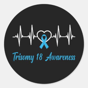 Sticker Rond Trisomy 18 Sensibilisation Bleu Ruban bleu clair L