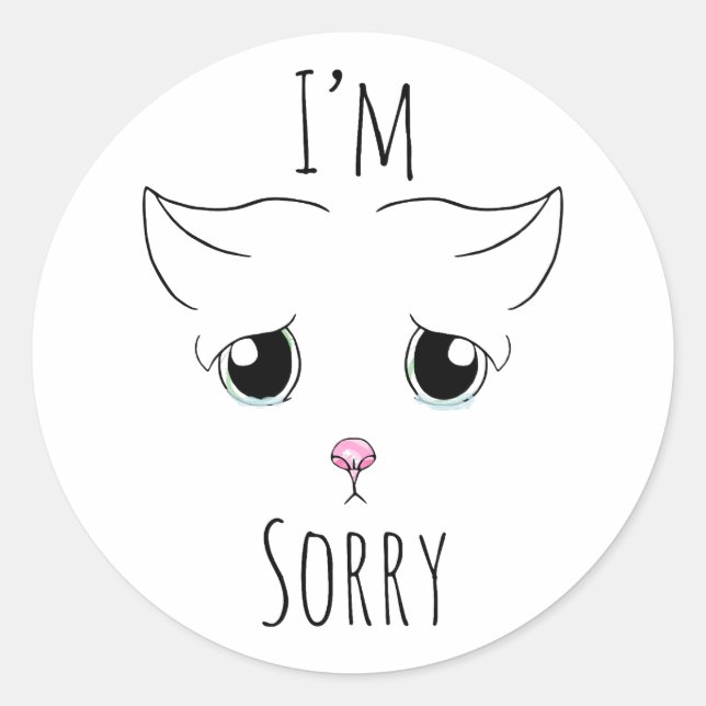 Sticker Rond Triste visage de chat : Je suis désolé (Devant)