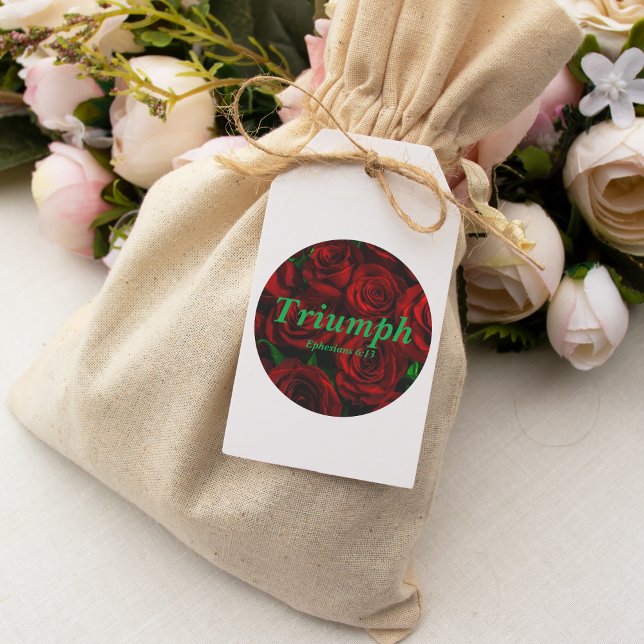 Sticker Rond Triumph Ephésiens 6:13 Verse Elegant Roses Rouges (Créateur téléchargé)