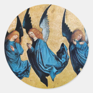 Sticker Rond TROIS ANGELS EN FÊTE DE Noël BLEU
