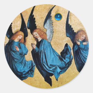 STICKER ROND TROIS ANGES EN BLEU