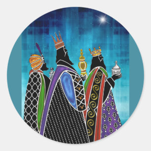 Sticker Rond Trois Cadeaux Porteurs Sous Le Ciel De Starry