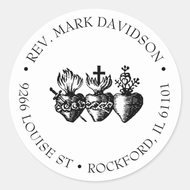 Sticker Rond Trois Coeurs de Jésus, Marie et Joseph Adresse (Devant)