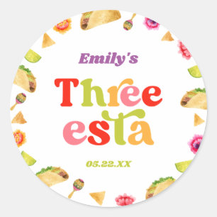 Sticker Rond Trois Esta Fiesta Taco Mardi 3ème anniversaire fêt