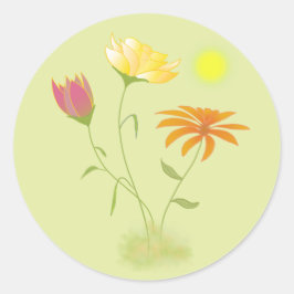 Sticker Rond Trois fleurs au soleil - transparentes.