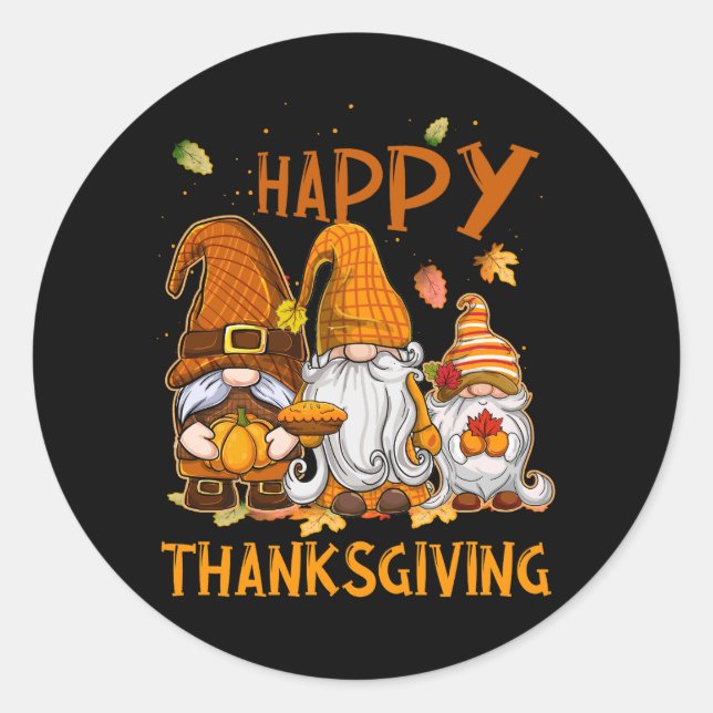 Sticker Rond Trois Gnomes Bon thanksgiving Automne Automne Pump (Devant)