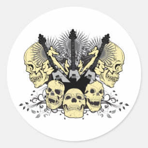 Sticker Rond Trois guitares avec des crânes