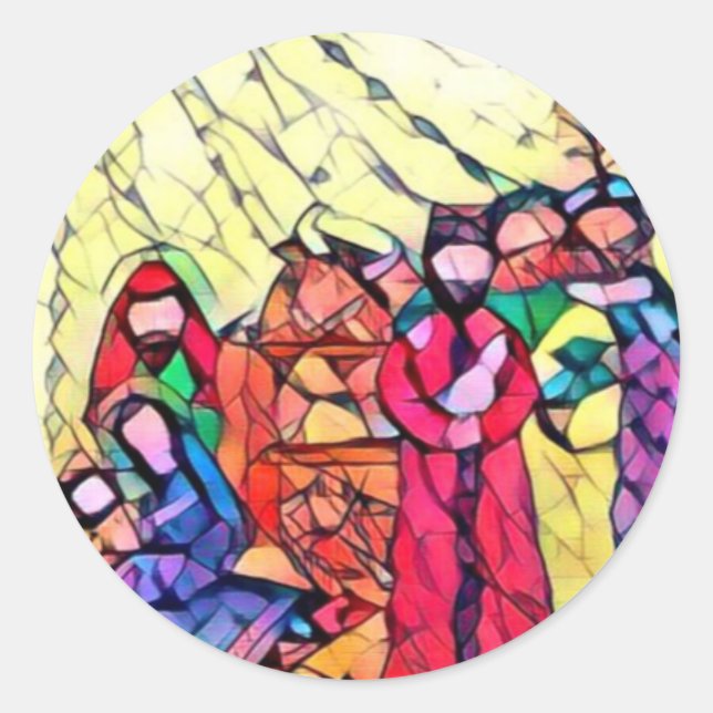 Sticker Rond Trois hommes sages en Manger (Devant)