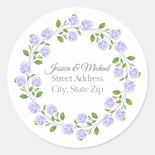 Sticker Rond Trois Hydrangées Aquarelle Florale Wreath (Devant)