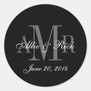 Sticker Rond Trois lettres Monogrammes Noms Mariage Faveur Étiq