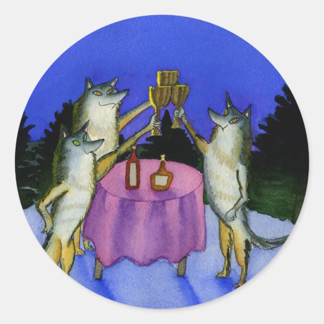 Sticker Rond Trois loups en neige (Devant)