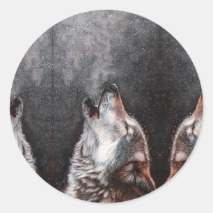 Sticker Rond Trois loups hurlant