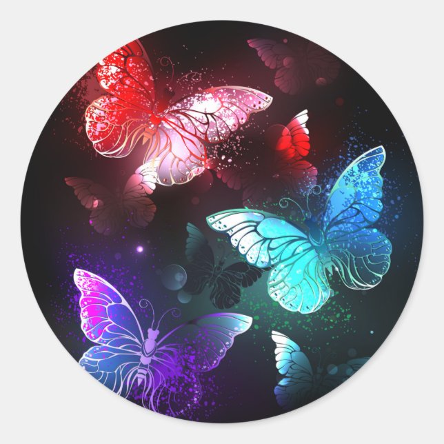 Sticker Rond Trois papillons brillants sur l'arrière - plan de  (Devant)