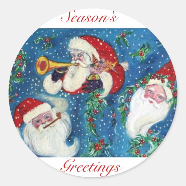 Sticker Rond TROIS PÈRE NOËL / NOËL NUIT BLANC Bleu (Devant)
